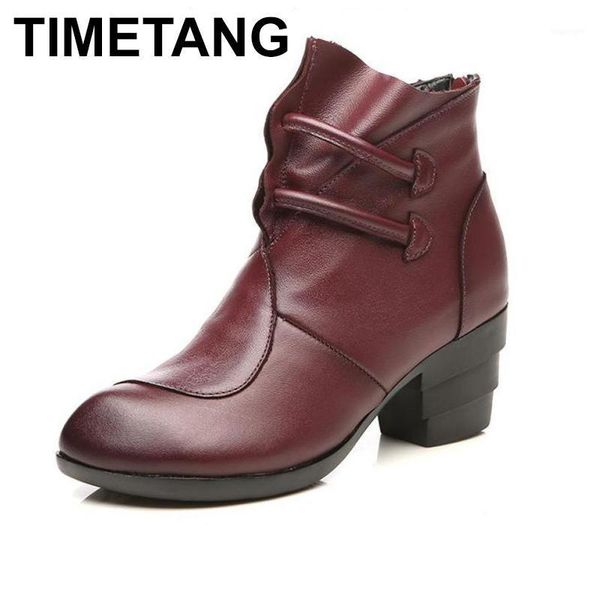 

boots timetang women leather ankle 6 cm high heels winter warm shoes retro style handmade mar boot pointed toe1, Black