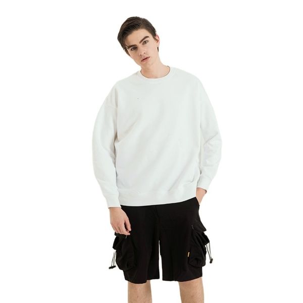 

white cotton warm thin pullover men's long sleeve short 2020 new plus size8uy, Black