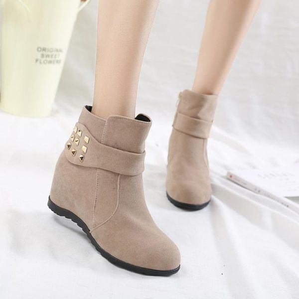 

boots 2021 winter woman fashion rivet ankle for women autumn casual shoes flock high heels platform booties beautyfeet, Black