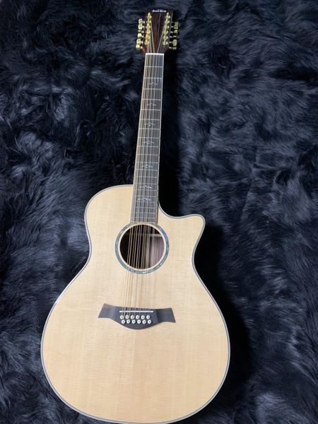 

2022 green earth new 40" 12-string acoustic guitar in natural wood color. spruce veneer and rosewood back and sides.
