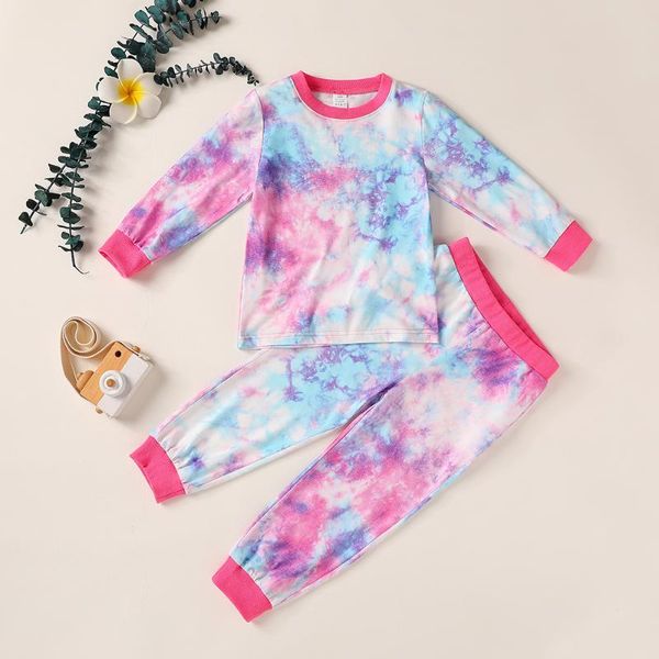 

2020 new tie dye home service children suits boys girls t-shirt long sleeved trousers children clothing pants 2pcs sets, White