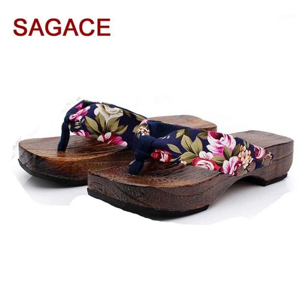 

b-2019 women girl summer platform shoes wood japanese style beach travel sandals clog wooden slippers flip flops p# dopship1, Black