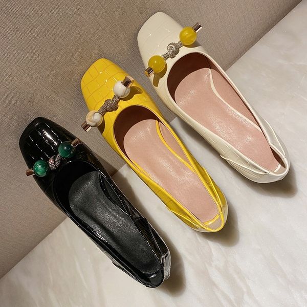 

2021 new spring high-quality leather high-black heels yellow party wedding shoes woman size 34-40 spmb