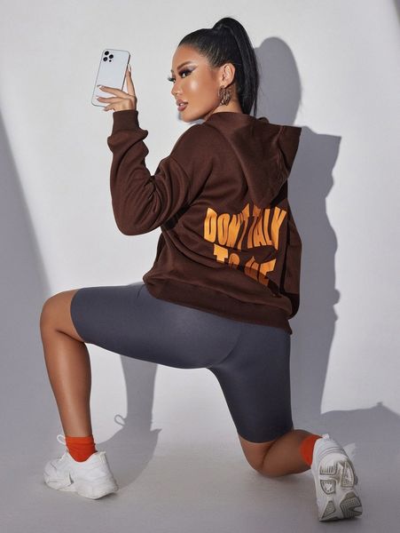 

sxy slogan graphic drop shoulder kangaroo pocket thermal hoodie j8js#, White;black
