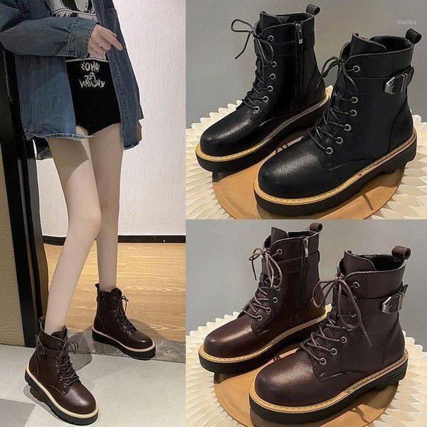 

boots women's shoes round toe fashion ankle woman booties ladies low heels punk autumn rock black 20211