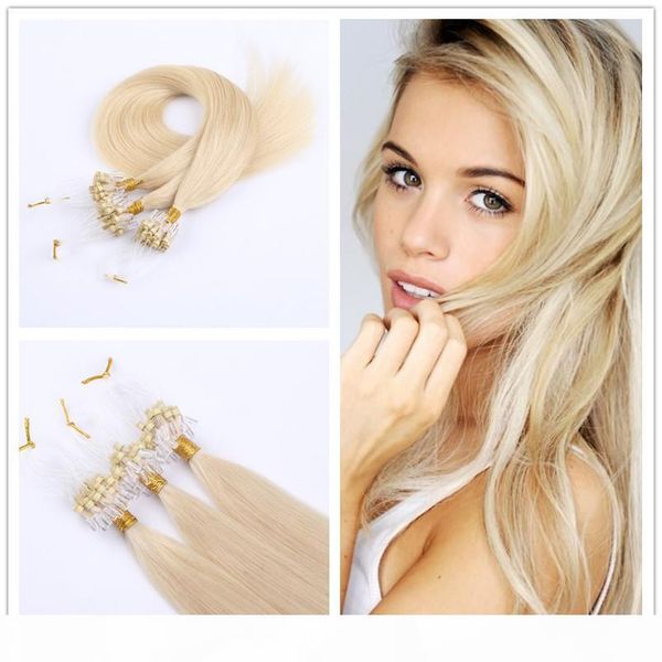 

1g strands 100s pack micro loops ring hair extensions #613 60 100% remy brazilian fusion keratin human hair micro loop hair extension