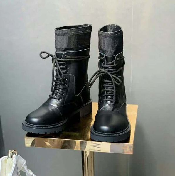 

2021 women leather shoes lace up buckle ankle boots factory direct female rough heel round head size:35-41 19, Black