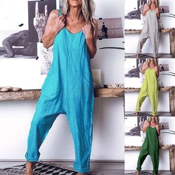 

loose jumpsuit women casual plus size linen sleeveless soild overalls sling vest brief daily tooling playsuit body mujer#ssw y200106, Black;white