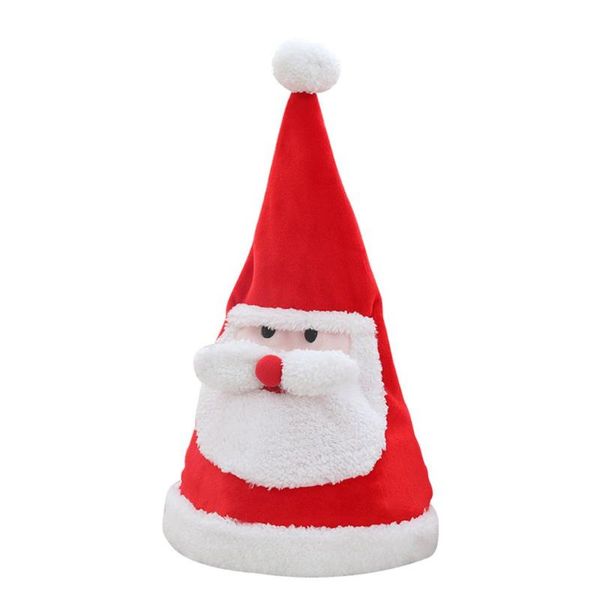 

sing music luminous electric santa hat soft plush toys battery powered red decoration christmas gifts