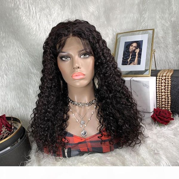 

toocci 4x4 deep curly lace closure front wig water wave 180% density curly human hair wig for black women perruque humain, Black;brown