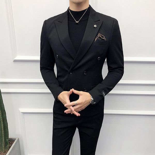 

custom slim fit wedding groom tuxedos peaked lapel man fashion clothes 2021 double breasted boyfriend suits for men 2 piece1, White;black
