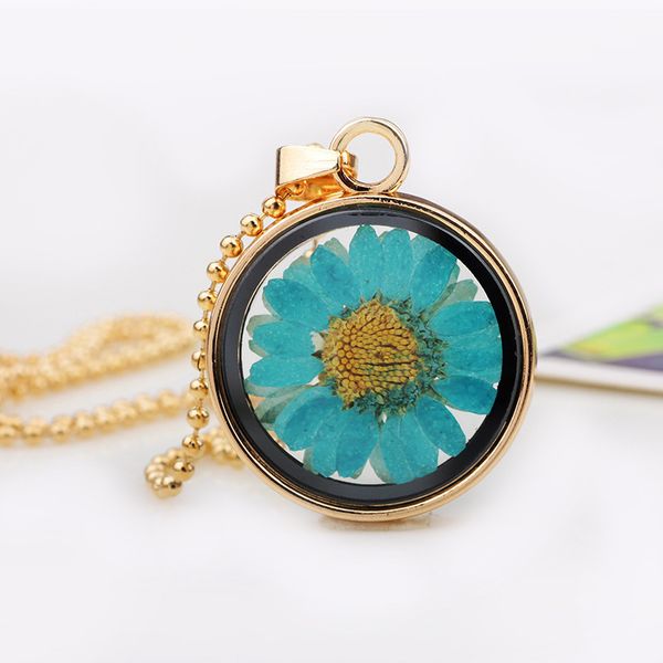 

новый кристалл фото рамка высушенный цветок ожерелье партии цветок медальон круглый сплава кулон, Silver