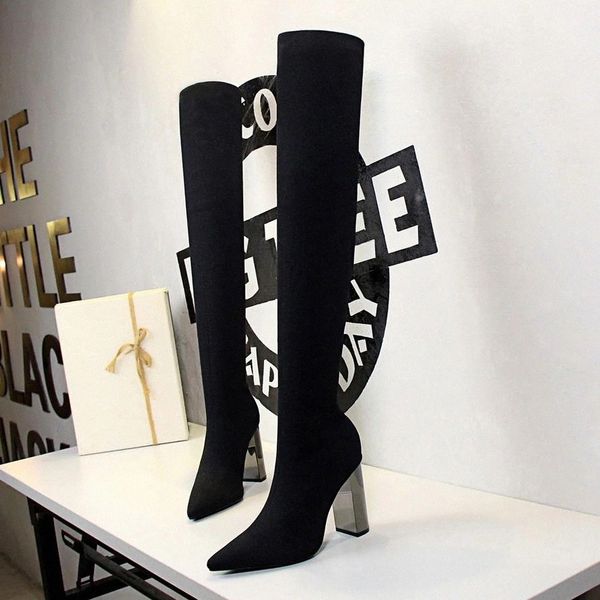 

2020 slim thigh high boots over-the-knee boots metal heel knee high women long heels bigtree shoes women #ah2m, Black