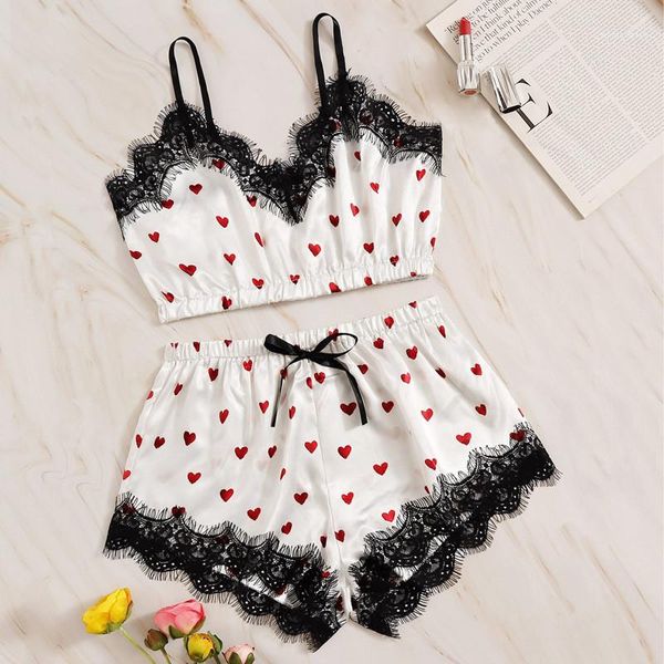 

clothing sleeveless love print lace pajama sets sleepwear v neck womens designer underwear summer home, Black;red