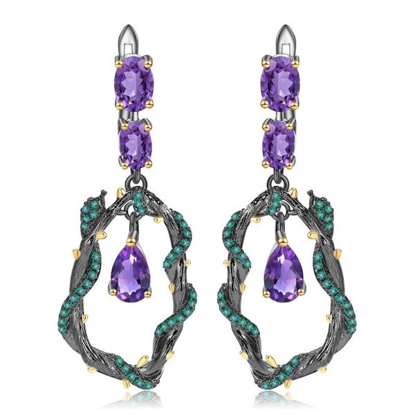 

dangle & chandelier gem's ballet 4.34ct natural amethyst gemstone earrings handmade 925 sterling silver branch snake drop for women bij