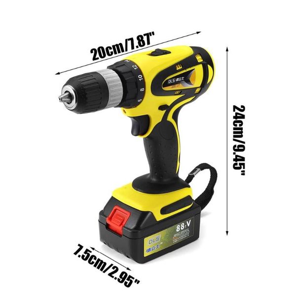 

11800mah 88tv 2-speed electric cordless drill 2-13mm screwdriver rechargeable li-ion batteryx2 60nm w/ drill bits accessories
