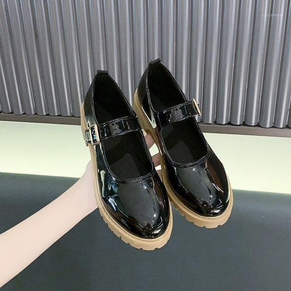 

dress shoes 2021 autumn women's fashion buckle round toe square-heel mid-heel comfortable lightweight casual women's1, Black
