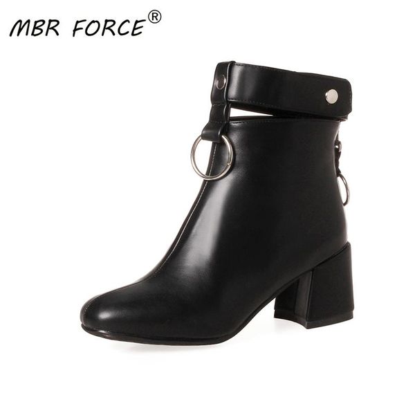 

mbr force fashion elegant women ankle boots fashion pu leather boots high heel 6cm ladies shoe short for women shoes black