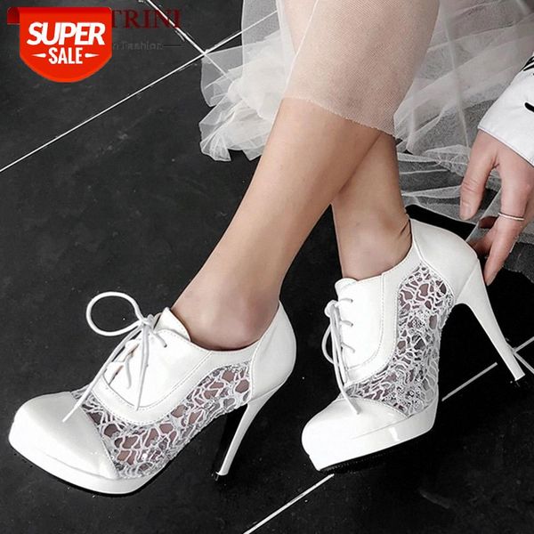 

ribetrini lace high heels pumps woman elegant women's shoes lace round toe platform thin high heels pumps woman size 34-43 #lr65