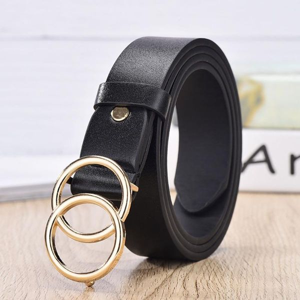 

105cm women wild strap belts casual solid double ring circle buckle girl belt jeans dress pu leather waistband new, Black;brown