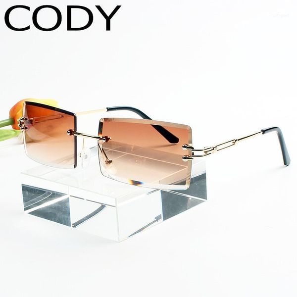 

sunglasses q31274a rimless women 2021 trendy small rectangle sun glasses summer traveling style uv400 gold brown shades for men1, White;black