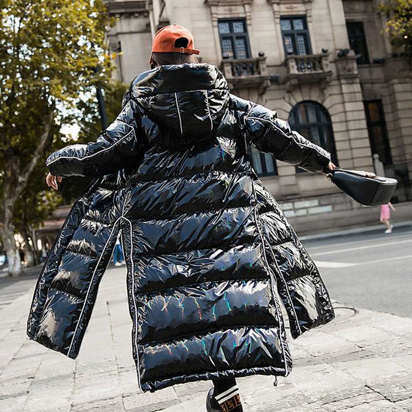 

bright black coat 90% white duck down jacket women thick long winter coat women hooded female puffer waterproof jacket parkasy41