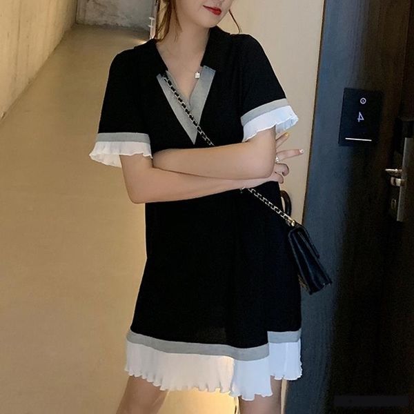 

2020 summer clothing light mature wind age-reducing loose belly-covering slimming v-neck western dress dress style loose korean style small, Black;gray