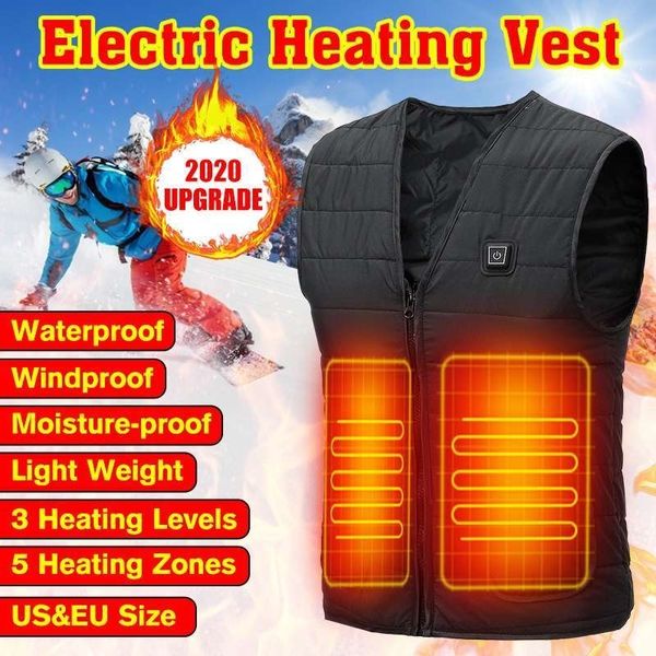 

men autumn outdoor usb 5 places infrared heating vest jacket winter flexible electric thermal clothing waistcoat fishing hiking 201114, Black;white