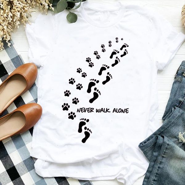 

women lady paw printing 90s style dog short sleeve animal print shirt clothes t tee womens tshirt for female graphic t, White
