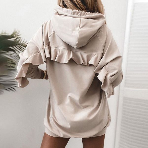 

hoodies women ruffled drop-shoulder pullover autumn slim outwear casual sweatshirt hoody basic hoodies sweatshirt 200930, Black