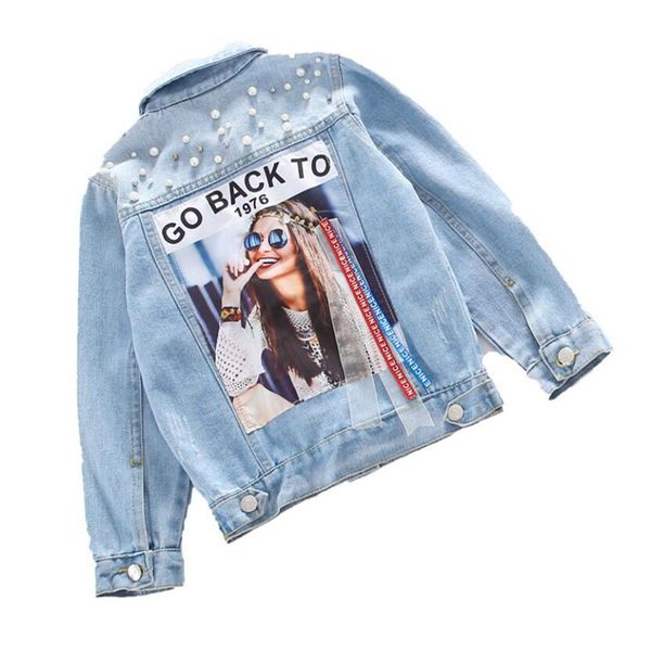 

girls demin jacket 3-13t kids spring warm teenage fashionable cartoon coat autumn baby jeans outwear 220222, Blue;gray