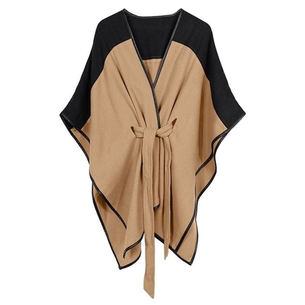 

new designer women poncho cape open front cardigan wrap shawl knitted cashmere sweater coat female spring autumn capes 201210, Black