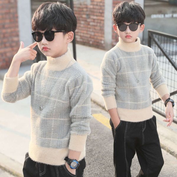 

wear new autumn and winter 2020 boys' leisure thickened large check mink cashmere children's sweater bbc6izu7, Blue