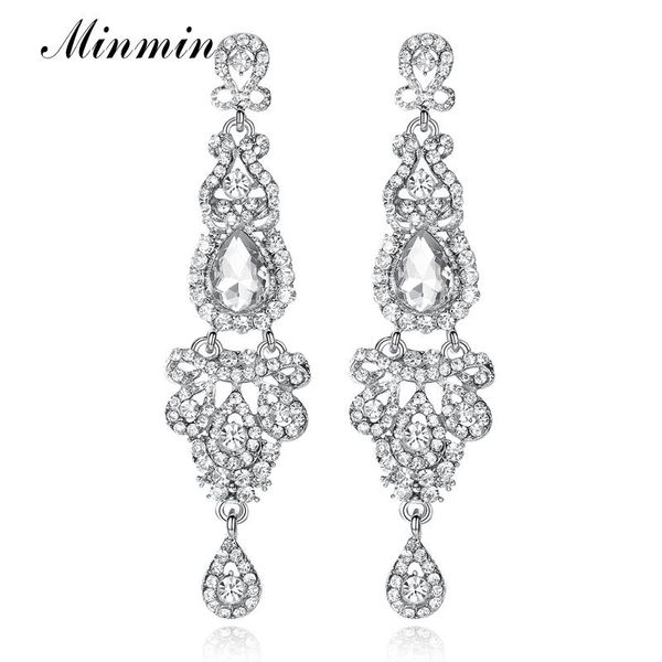 

minmin silver color long earrings chandelier shape crystal earrings for women big dangle 2020 vintage fashion meh162