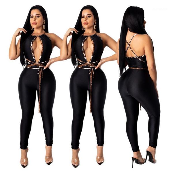 

women's jumpsuits & rompers women's backless jumpsuit lacing summer halter hollow out bodysuit fashion streetwear club outfits sle, Black;white