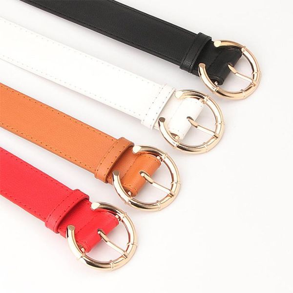 

ckmn] women's alloy round genuine leather belt ladies simple cute belt fashion adjustable ladies dress jeans belts, Black;brown