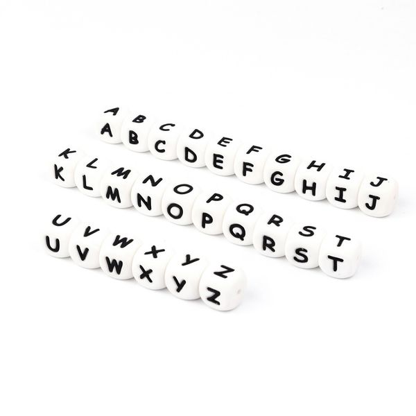 

tyry.hu baby silicone letter chew beads 26 alphabet 100pc pendant jewelry making diy for teething necklace bpa food grade t200323, Green;white