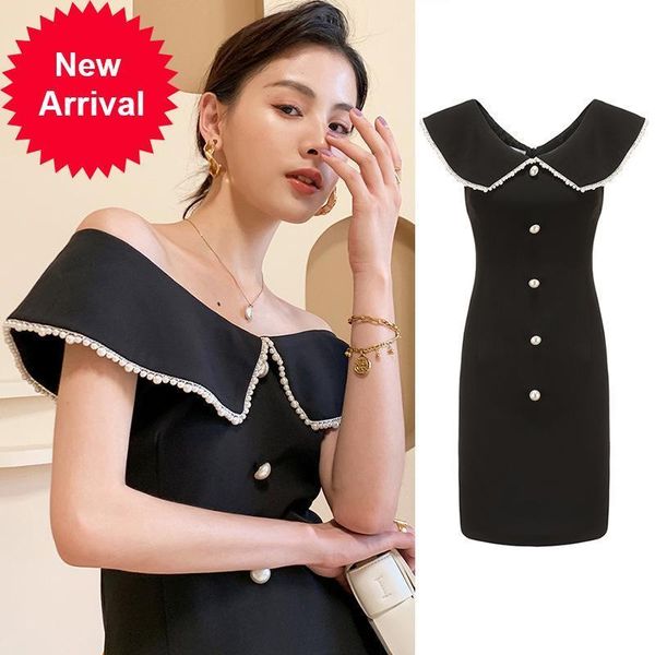 

runway 2021 new fashionable party clothes summer black womne off the shoulder thin waist tall mini dress with no back ufsq, Black;gray