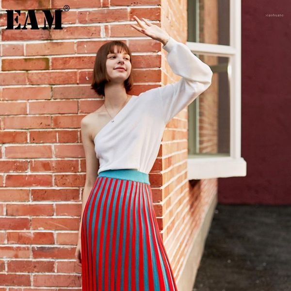 

eam] temperament knitting sweater loose fit irregular collar single sleeve women new fashion tide spring autumn 2020 1h0061, White;black