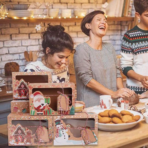 

3/8/12pcs/pack christmas cookie boxes bakery gift boxes european new style kraft paper box kraft paper large christmas candy box