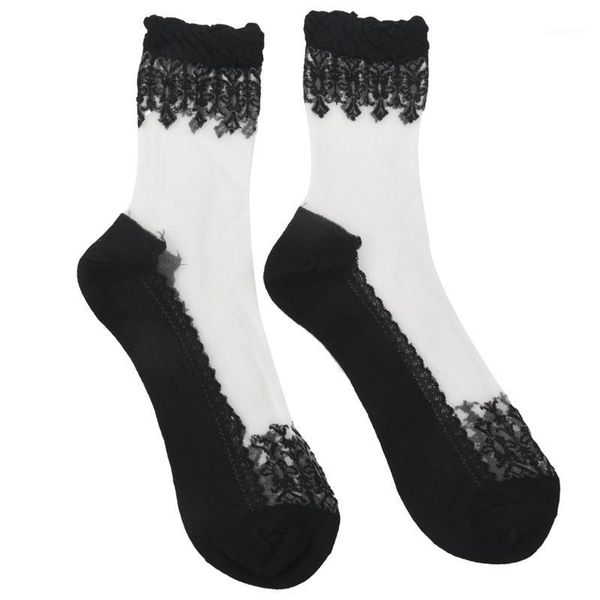 

baroque lace transparent crystal stockings (black)1, Black;white