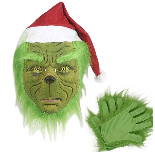 

theme costume grinch mask latex headpiece dance party wacky mardi gras christmas prop mask cosplay stage performance mask, Black;red
