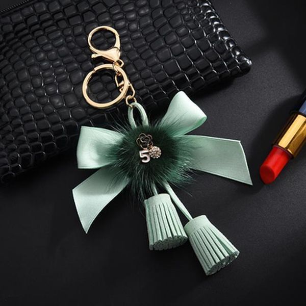 

keychain bow knot key chain with mink fur ball gifts for women llaveros mujer car bag accessories keyring holder h bbynzd