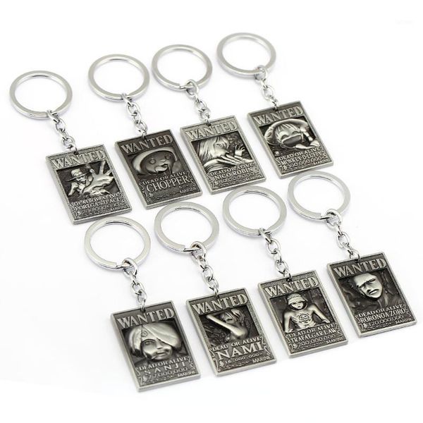 

new keychain anime luffy one piece 8 style wanted poster key chain fashion key ring holder chaveiro pendant jewelry souvenir1, Silver