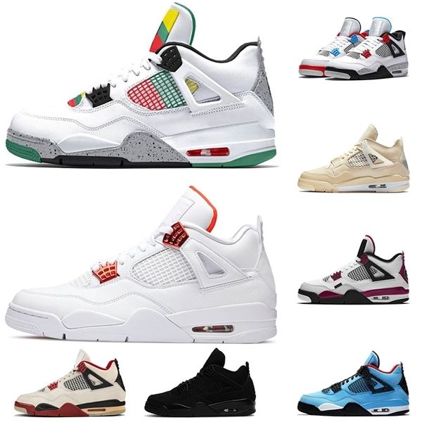 

новые psgs jumpman sail 4 4s travis scotts женские мужские баскетбольные туфли неоновый оранжевый металлик черный кот 2020 кроссовки 13