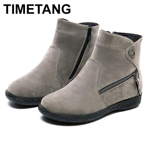 

timetang winter boots for women boots 2020 fashion warm plush ankle for women non-slip zipper female plus size 43, Black