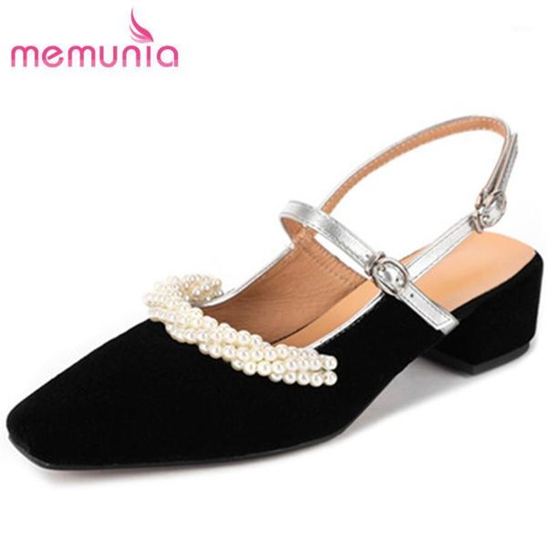 

memunia 2020 women pumps flock square toe pearl buckle summer shoes fashion sweet casual shoes ladies1, Black
