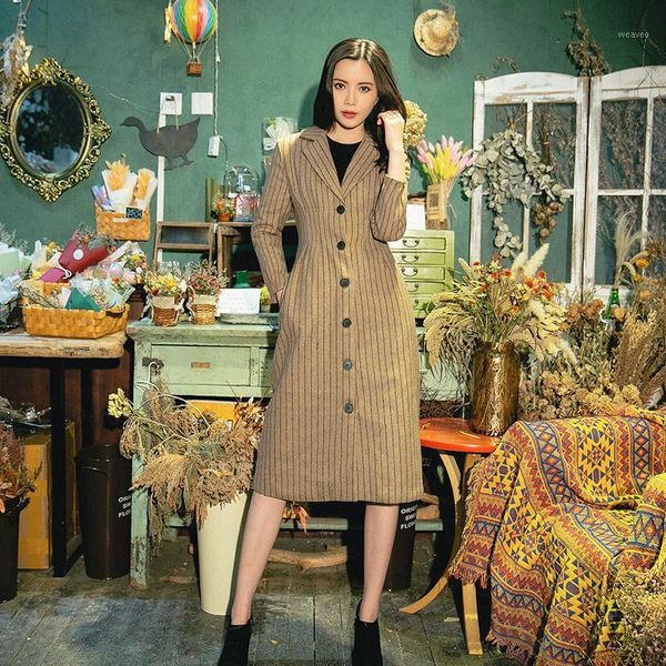

2018 new fashion women's clothing popular retro woolen coat waist stripe autumn and winter1, Black