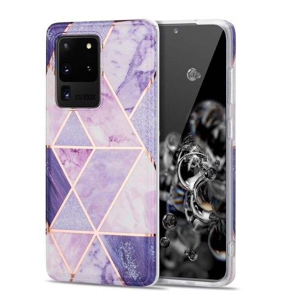 

for samsung galaxy s20 ultra electroplating stitching marbled imd stripe straight edge rubik cube phone protective case