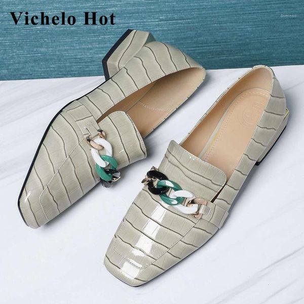 

vichelo new chain decoration french romantic vintage brand shoes square toe med heel young lady daily wear women pumps l3f11, Black
